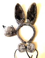 Ушки зайчика набор (ушки, хвостик, бабочка), серые