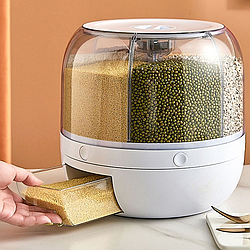 Круглий диспенсер для сипучих продуктів на 6 секцій з обертанням / Настільний органайзер для круп