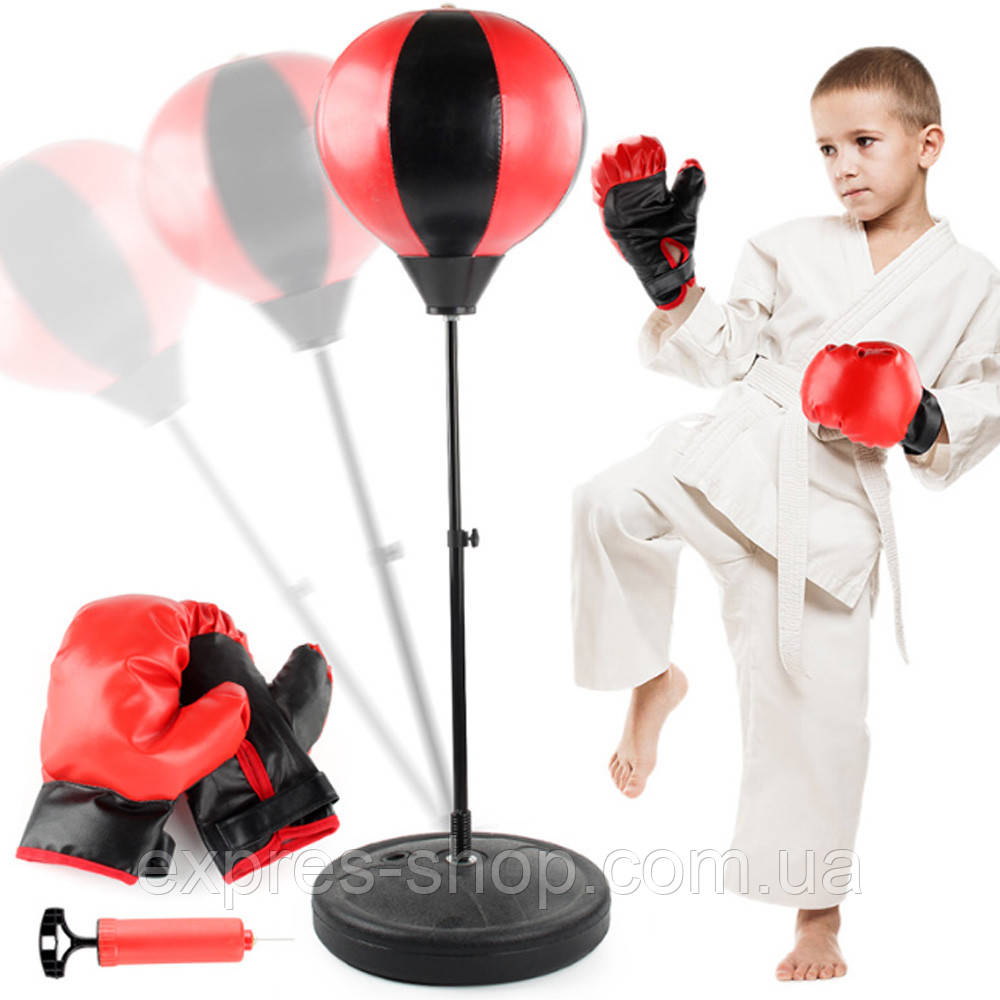 Дитячий боксерський набір Стійка 80-110см + рукавички + насос / Груша для боксу / Боксерська груша на стійці, фото 1