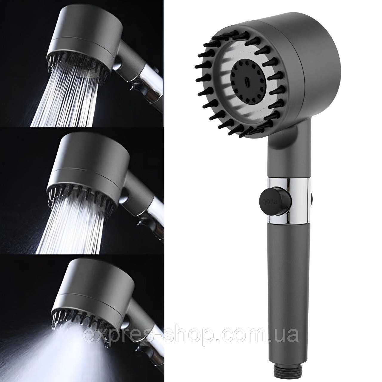 Масажна лійка для душу з фільтром, 3 режими, Графіт / Насадка для душу високого тиску / Душова лійка, фото 1
