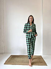 Піжами жіночі зі штанами клітинка жіноча фланель розмір S, жіночі піжами COSY зимова з сорочкою Зелений