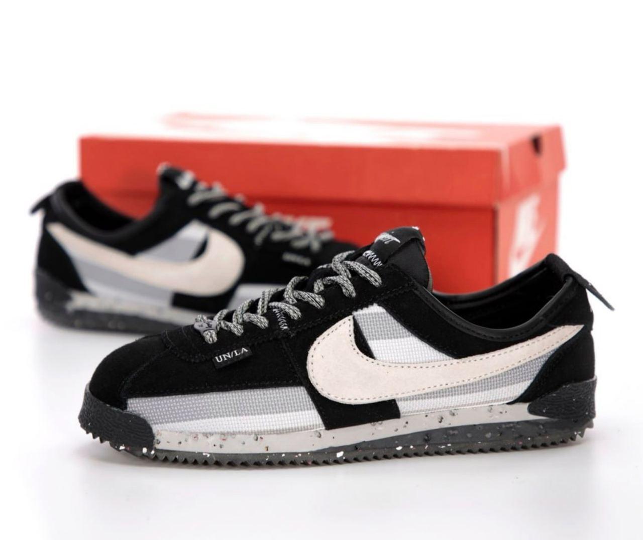 Чоловічі кросівки Nike Cortez UNION UN/LA Black White Grey Кеди Найк Кортез чорні замша текстиль демісезон