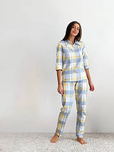 Фланелева піжама в клітку зі штанами жіноча розмір S, клітчаста піжама COSY зимова з сорочкою Cірий