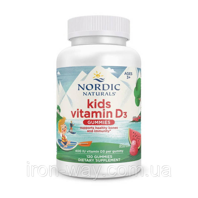 Nordic Naturals Kids Vitamin D3 400 IU Gummies (120 gummies, wild watermelon splash)
