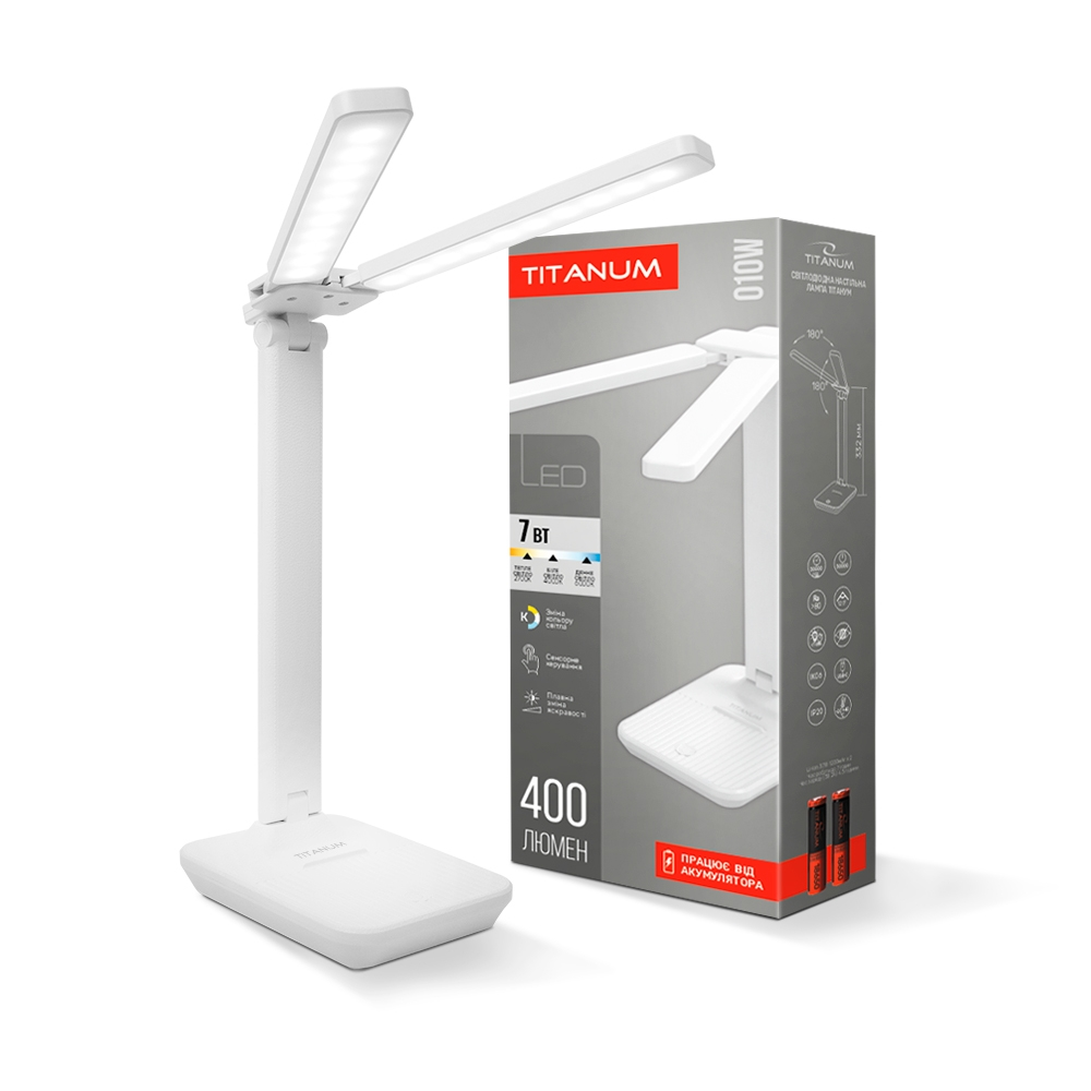 Настільна лампа з акумулятором VIDEX TITANUM TLTF-010W 7W 2700-6000K 400Лм 1200mAhx2 332ммx283ммx67мм