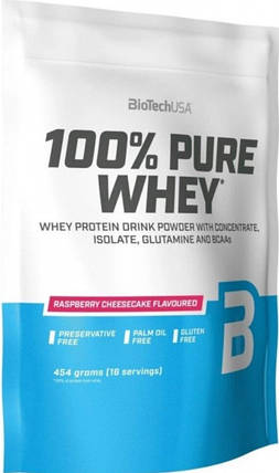 Проетеїн BioTech 100% Pure Whey 454 g малиновий чизкейк, фото 1