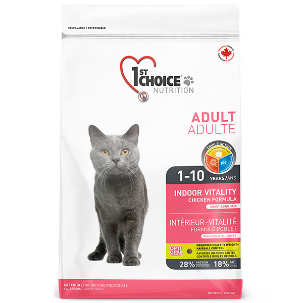 Сухий супер преміум корм для котів 1st Choice Adult Indoor Vitality Chicken курка 2.72 кг (ФЧККВ2,72)