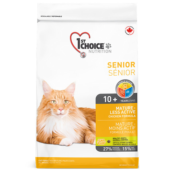 Сухий супер преміум корм для літніх та малоактивних котів 1st Choice Senior Mature Less Aktiv курка рис 5.44 кг (ФЧКСН5,44)