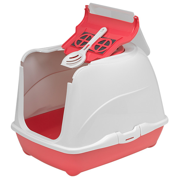 Туалет для котів Moderna Flip Cat Jumbo з відкидною кришкою 58х45х42см кораловий (C240371)