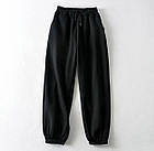 Жіночі зимові спортивні штани чорні на флісі на резинці, фото 4