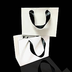 *50 шт* ОПТ Подарунковий пакет Білий з атласними ручками 240х200х90 мм