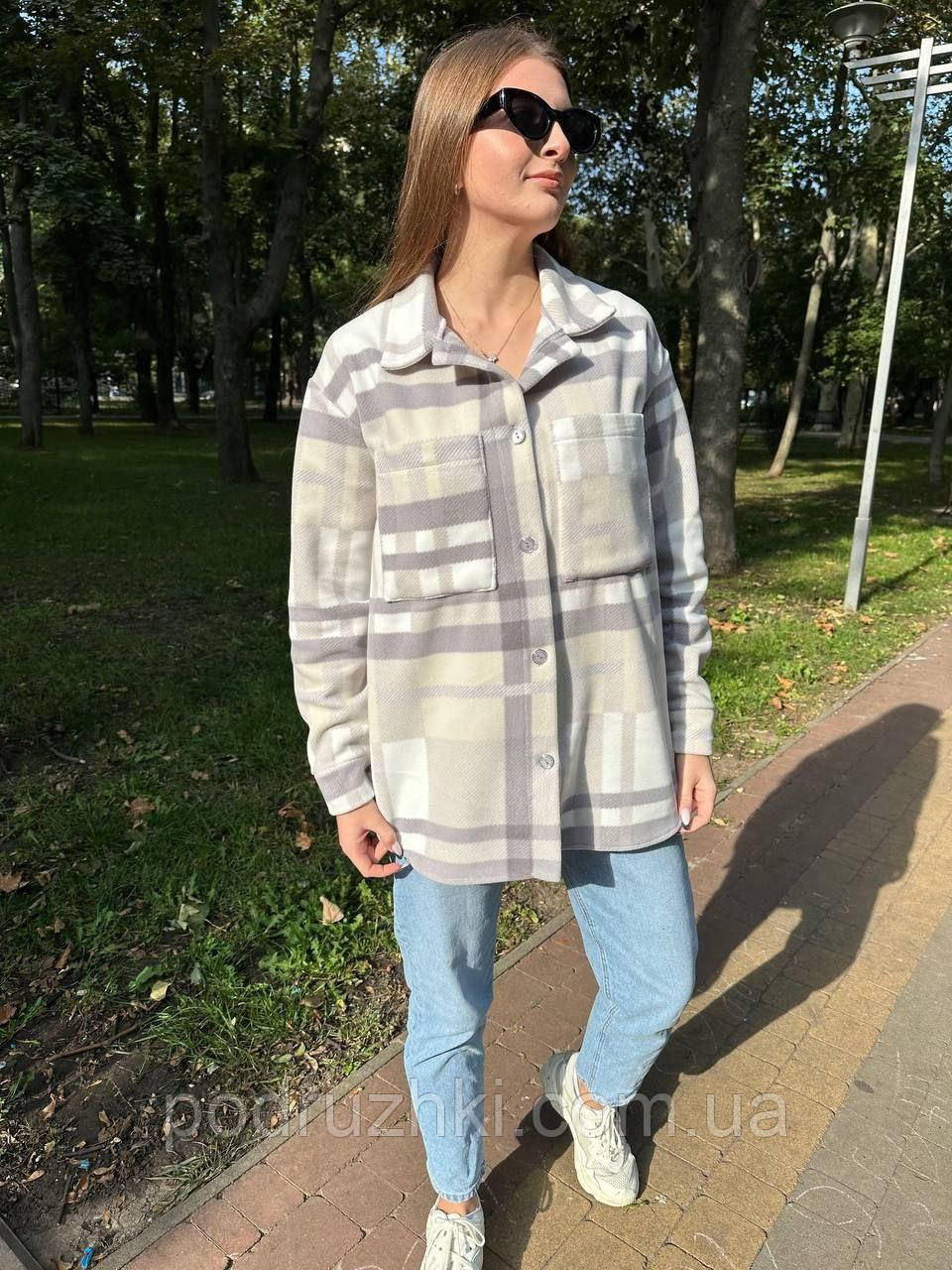 Трендова жіноча сорочка в клітку Тканина турецький двосторонній фліс Розміри 42-44, 46-48, 50-52, фото 1