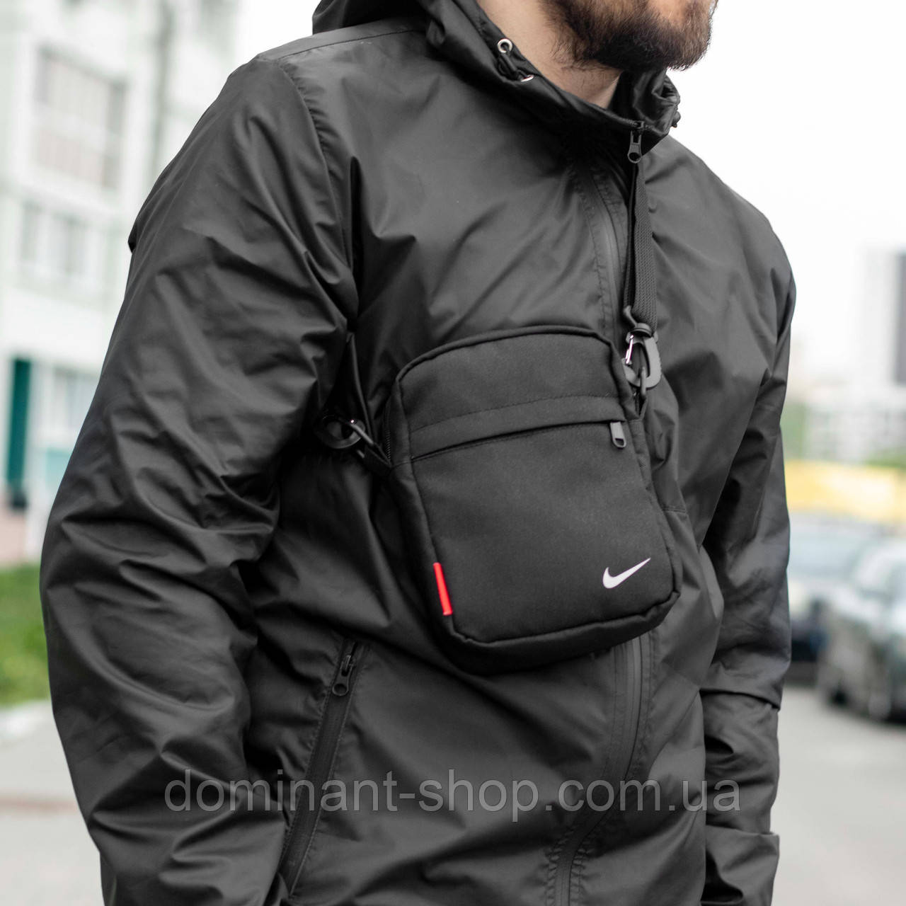 Спортивна барсетка NIKE JACK чорна з тканини молодіжна сумка месенджер НАЙК на 4 отделения