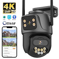 Двойная 8Мп WiFi камера видеонаблюдения с аналитикой. ICSee, ICR ночное видение, режим патруля