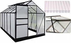 Теплиця, парник з полікарбонату 310 х 190 х 195 см, алюмінієвий каркас чорного кольору Bass Polska 85952-B
