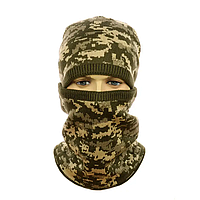 Зимовий чоловічий комплект шапка + снуд - Піксель - Світлий-хакі