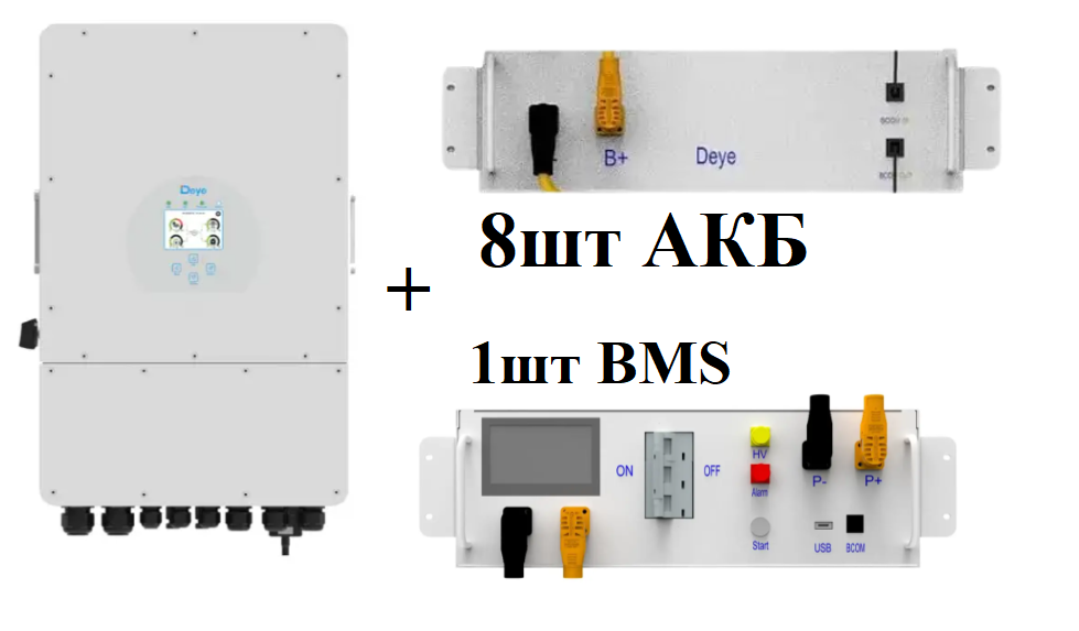 Комплект резервного живлення інвертор Deye SUN-30K-SG01HP3-EU-BM3 + АКБ BOS-GM5.1 8 шт + BMS BOS-G 120-750Vdc 100A