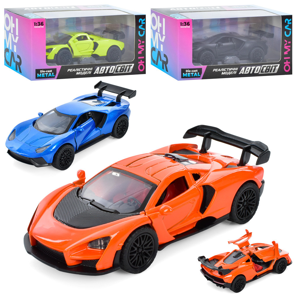 Автомобіль AS-2972 "АвтоСвіт" синя, 1:36, металевий, інерційний, відчиняються двері, 15,5х7х6,5 см