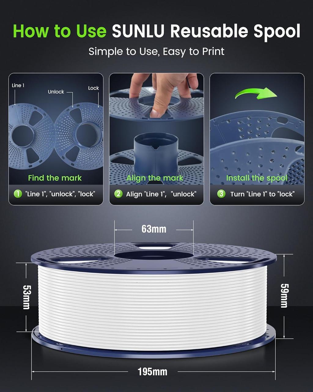 Filament for 3D-print SUNLU 1.75mm 1kg Reusable Spool