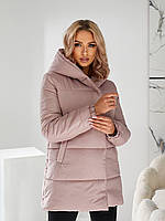 Куртка жіноча зимова з капюшоном, пудра (модель1005)