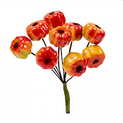 974384 Гарбуз декоративний 1.5 см, 9 шт./пучок, червоно-жовта, глянець