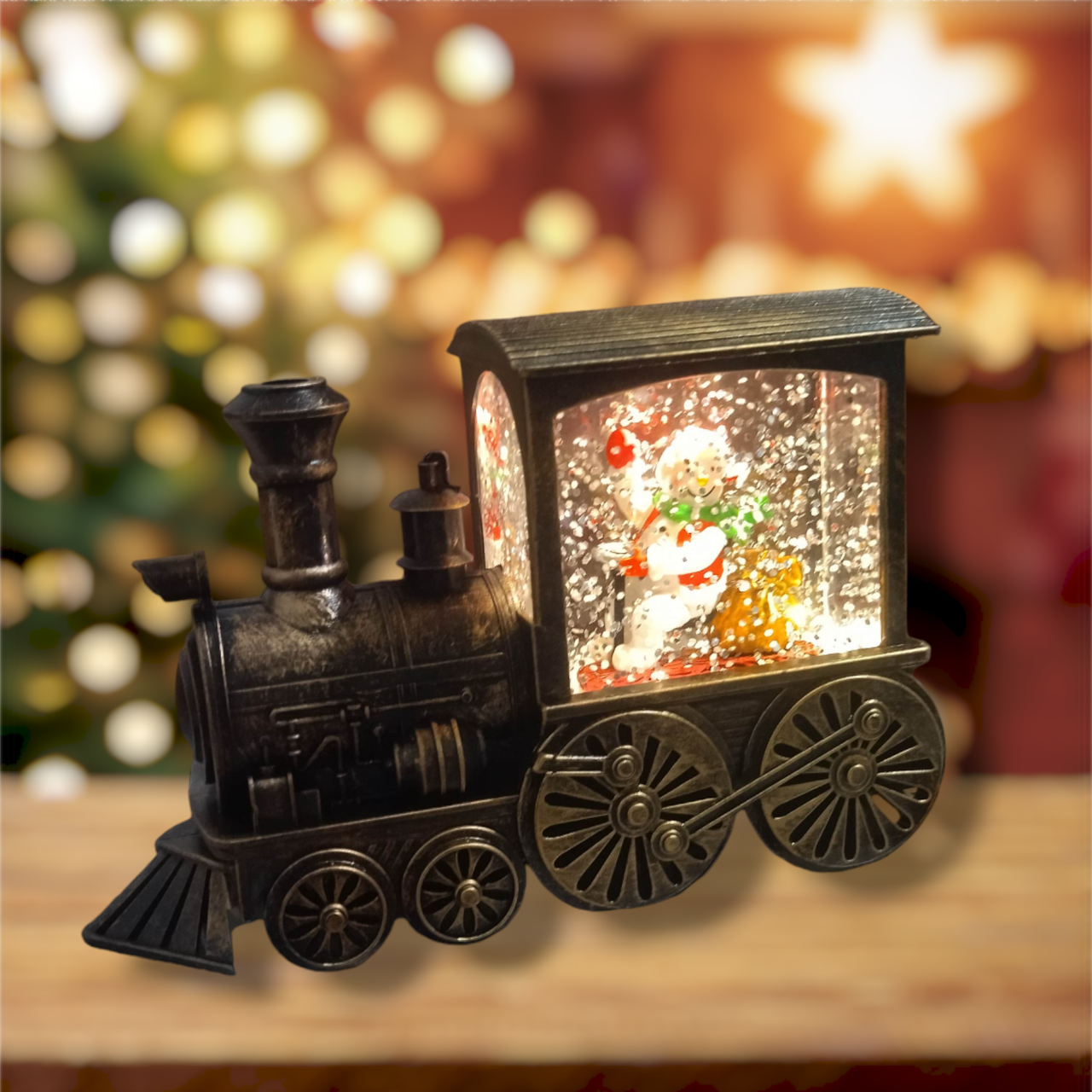 Ліхтарик у формі паровозу зі снігом і сніговиком, фото 1