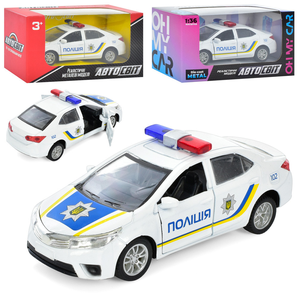 Автомобіль Поліція AS-1832 "АвтоСвіт", 1:36, металевий, інерційний, гумові колеса, відчиняються двері, фото 1