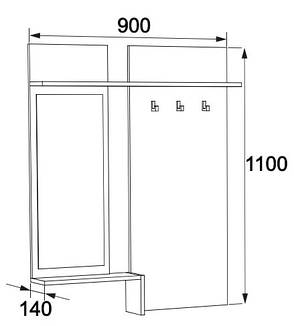 Вішалка із дзеркалом "Брайт" 900 х 140 х 1110 h Майстер Форм . Венге магія (правостороння), фото 2