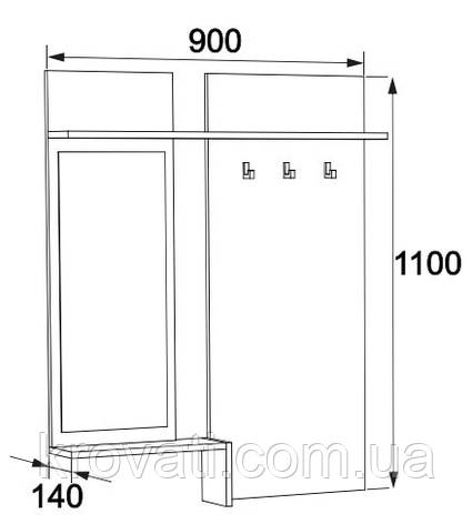 Вішалка із дзеркалом "Брайт" 900 х 140 х 1110 h Майстер Форм ., фото 2