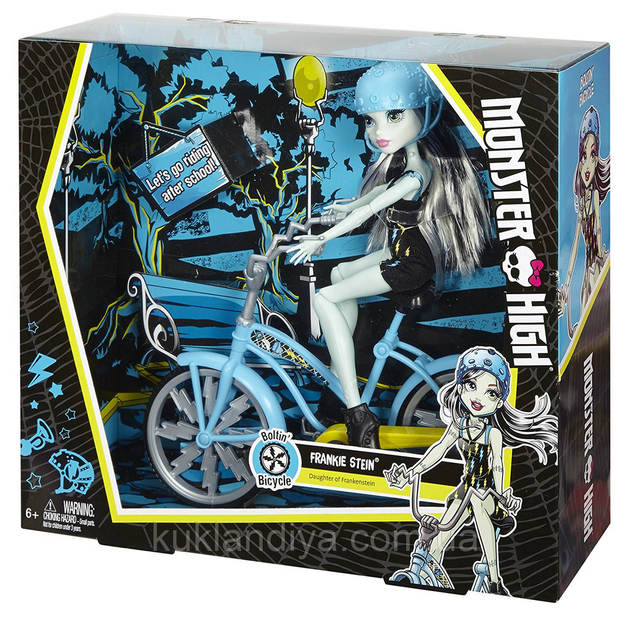 Кукла Монстер Хай Френки Штейн на велосипеде - Monster High Boltin' Bicycle Frankie Stein Doll & Vehicle - фото 2 - id-p445421313