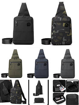 Чоловіча сумка-слінг через плече 24*17 см на блискавці з кишенями в різних варіантах Kay