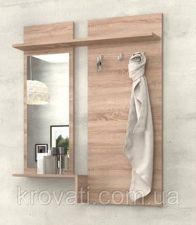 Вішалка із дзеркалом "Брайт" 900 х 140 х 1110 h Майстер Форм . Дуб сонома (лівостороння)