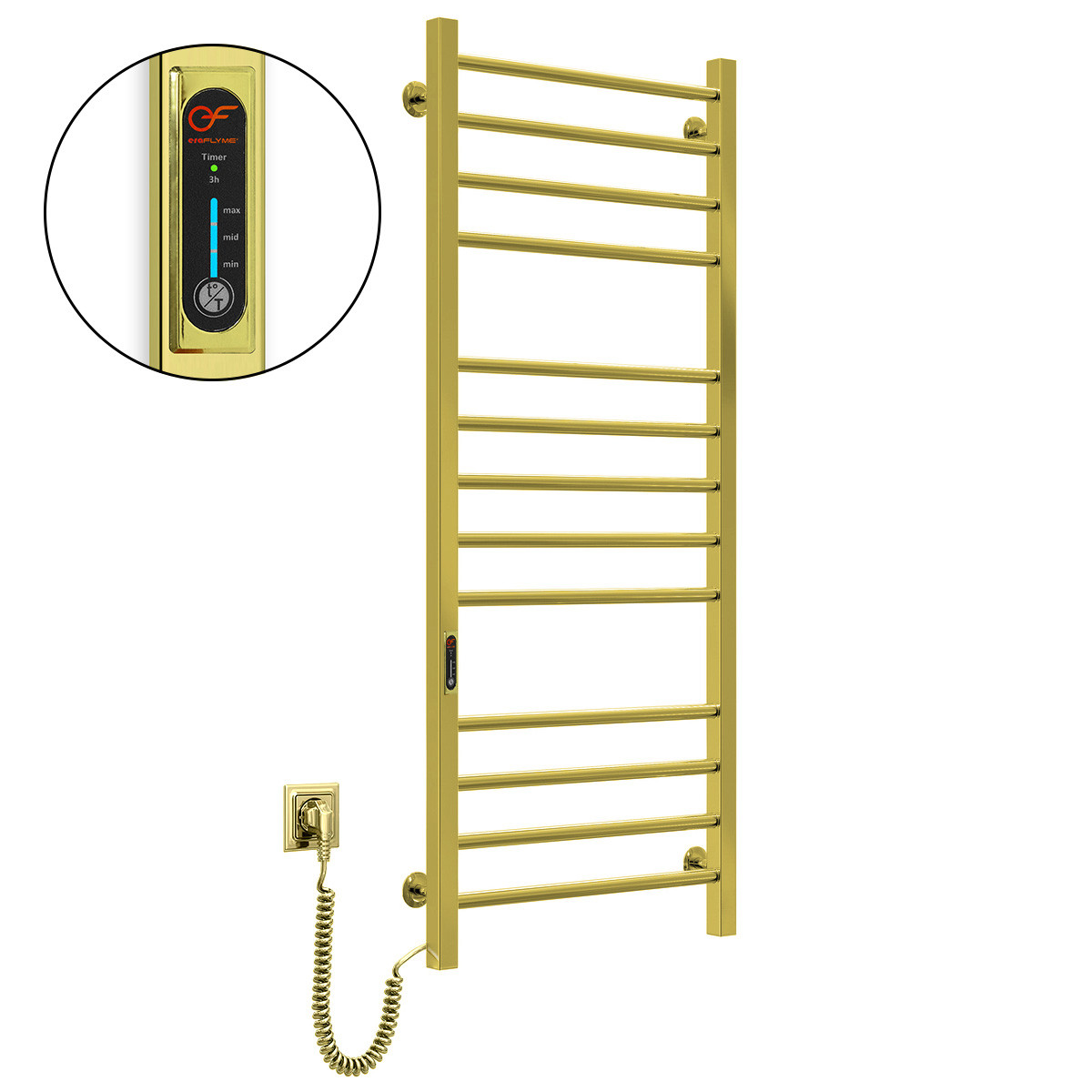 Електрична рушникосушка Flyme EF Quadro Gold L, терморегулятор і таймер (ліве підключення), фото 1