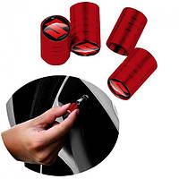 Ковпачки на ніпель із лого Suzuki Alitek Long Red Сузуки, 4 шт.