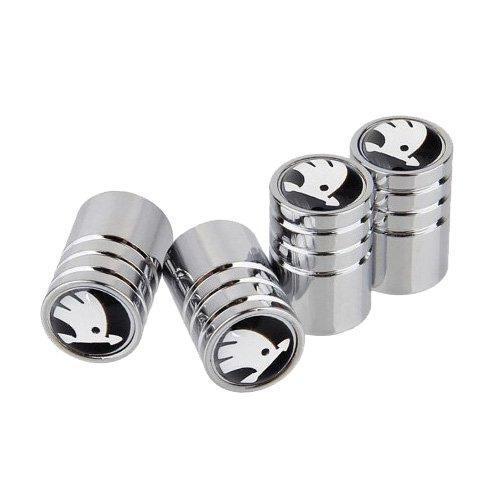Ковпачки на ніпель для Шкоду Alitek Long Silver Skoda Logo ч/б (4 шт)