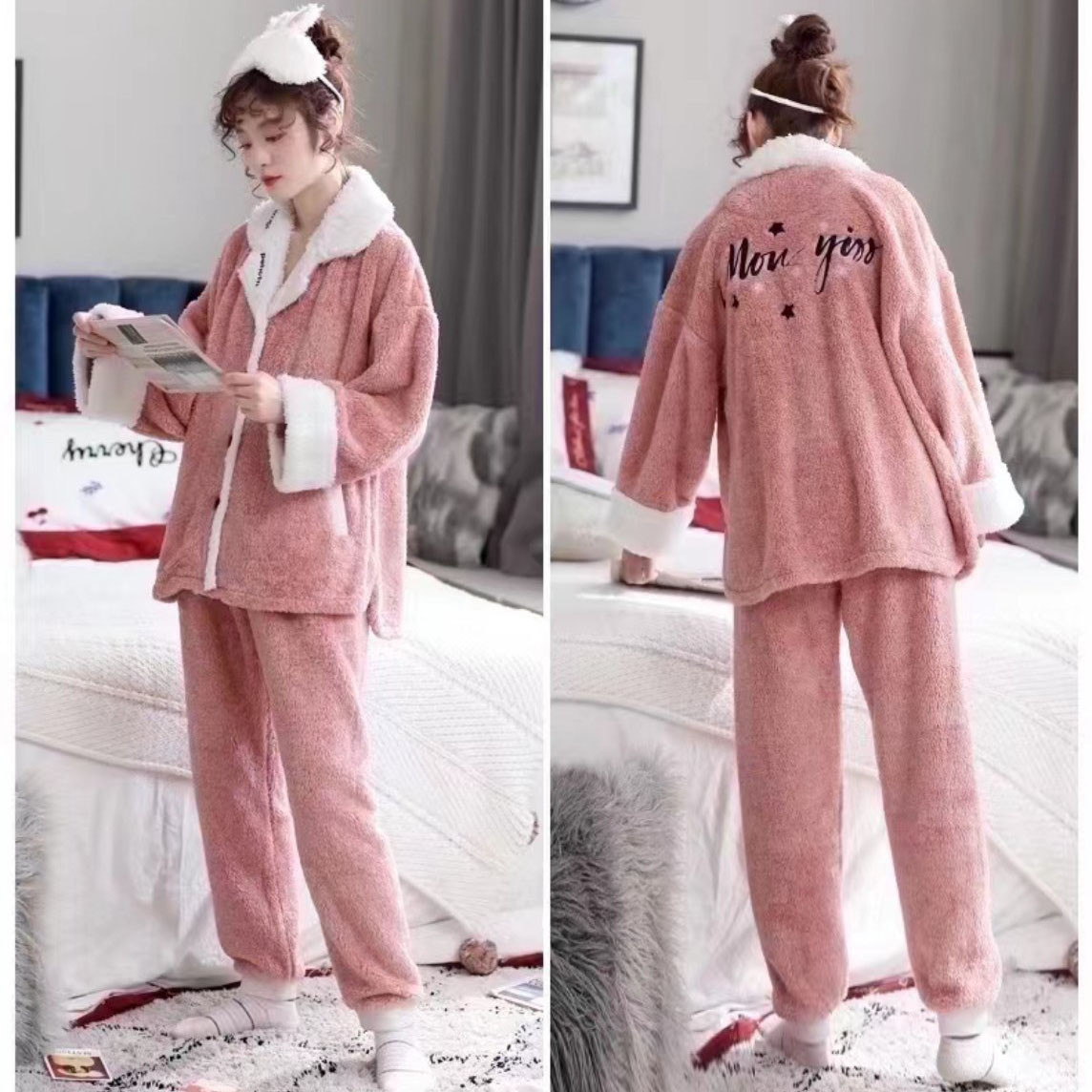 Тепла жіноча піжама з Штучненого Меха Розміри: M,L,XL,2XL (29022)