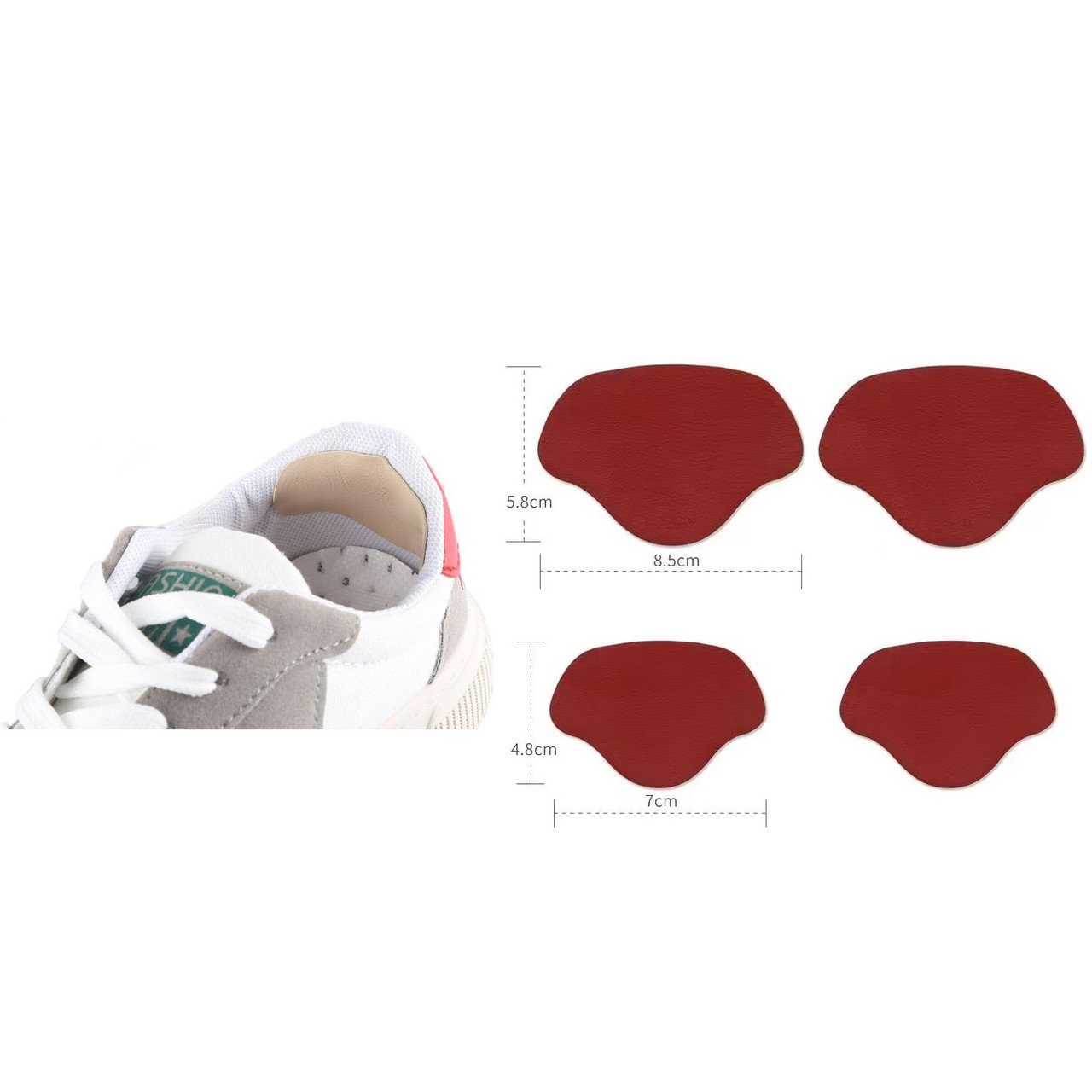 Наклейки червоні вставки на задник взуття для ремонту. Вкладиші для реставрації задників взуття набір 2 пари, фото 1