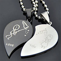 Парні кулони для закоханих I Love You. Підвіска кулон пара для двох. Подарунок коханій дівчині, фото 3