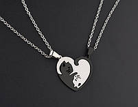 Кулон для двох коти Інь Янь. Парні кулони серце з котиками для закоханих. Подвійні підвіски для двох, фото 2