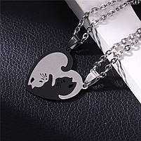 Кулон для двох коти Інь Янь. Парні кулони серце з котиками для закоханих. Подвійні підвіски для двох, фото 9