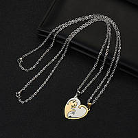 Парні кулони для закоханих із серцем. Подвійні підвіски з котиками. Красиві кулони коти на подарунок, фото 7