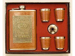 😎Чоловічий подарунковий набір в коробці NF4-55: фляга 270 мл, 4 стопки, лійка, колір Коричневий