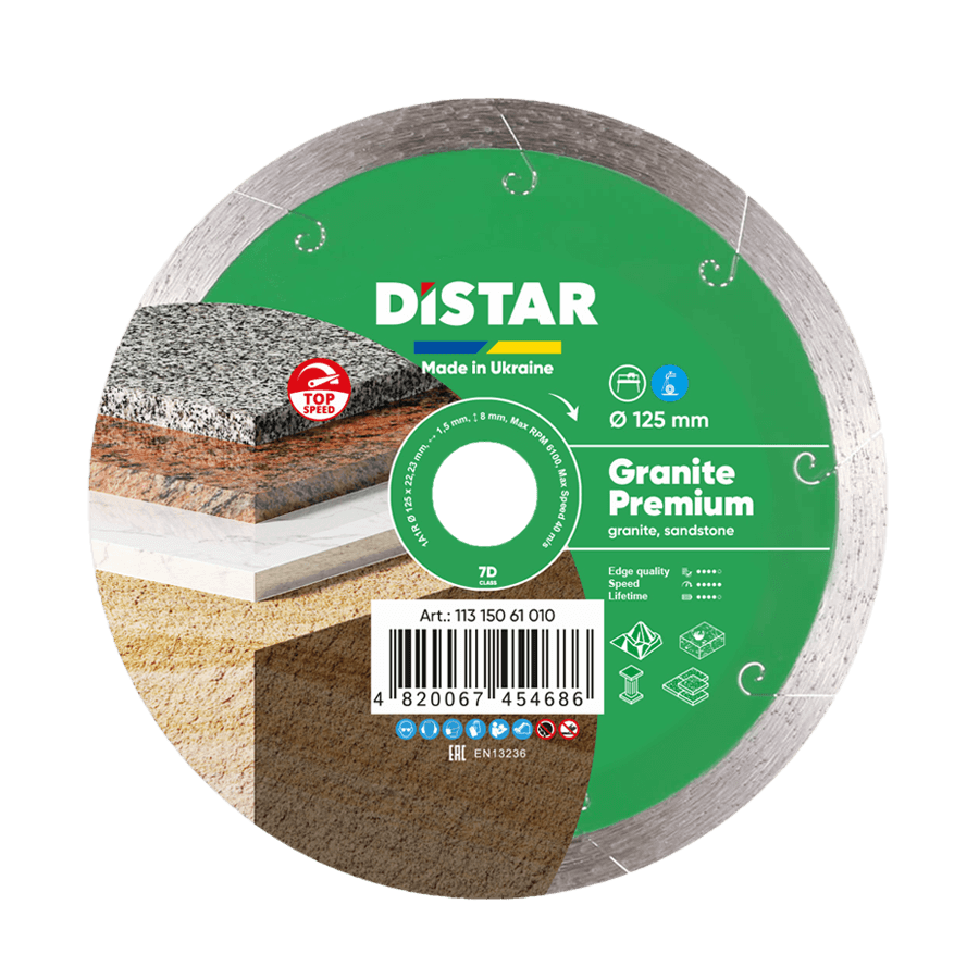 Диск граніт 125х1.5х22.23 алмаз Premium Distar 1A1R