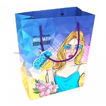 Пакет паперовий з ручками 20х25х10 см диз.GB22-202510-09 CMYK + міні листівка, фото 1