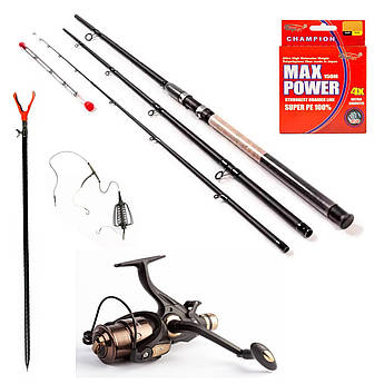 Набір фідерний KAIDA IMPULSE-II 3.00м котушка Feima ST 6000 шнур 150м оснастка та підставка