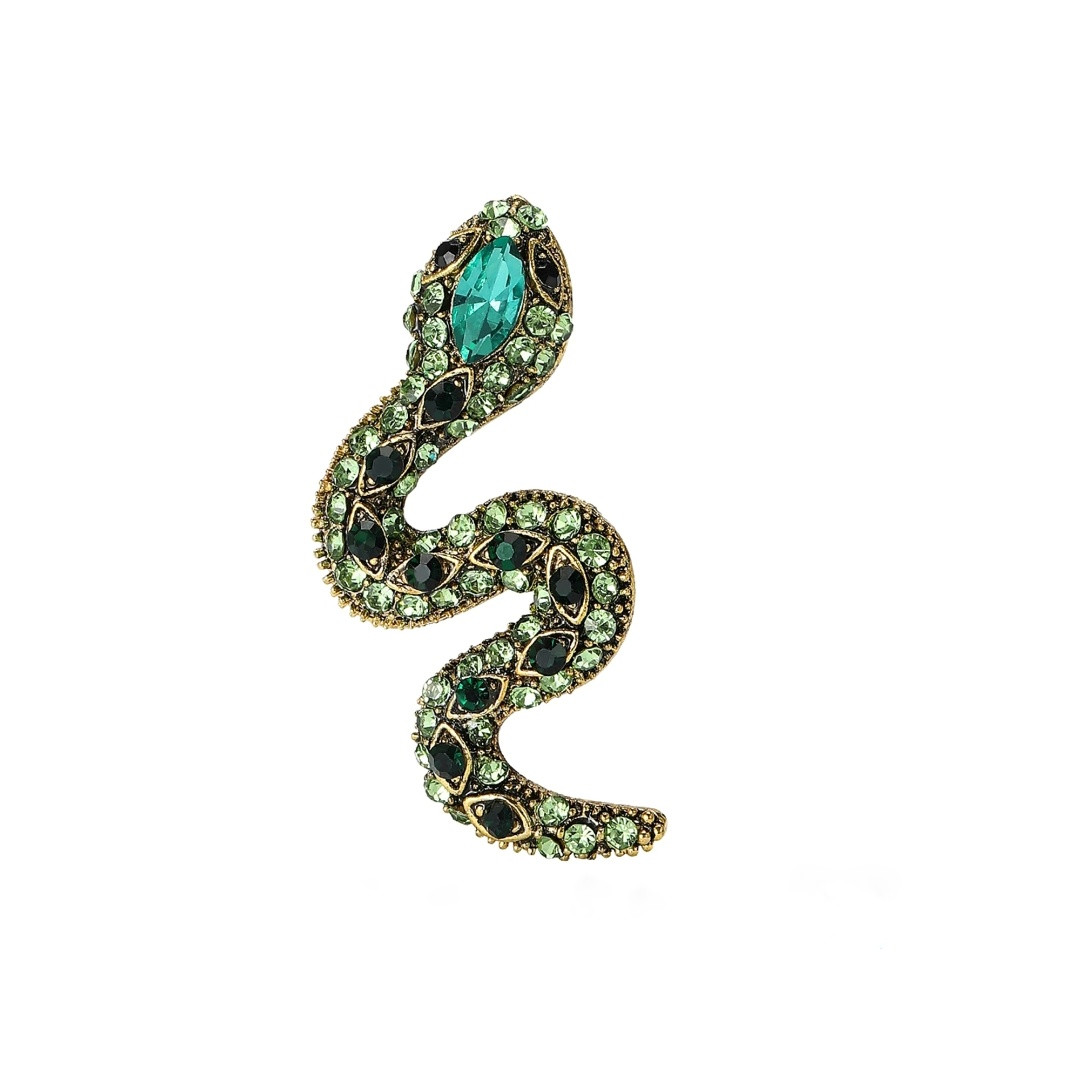Брош Змія з зеленими камінцями, фото 1