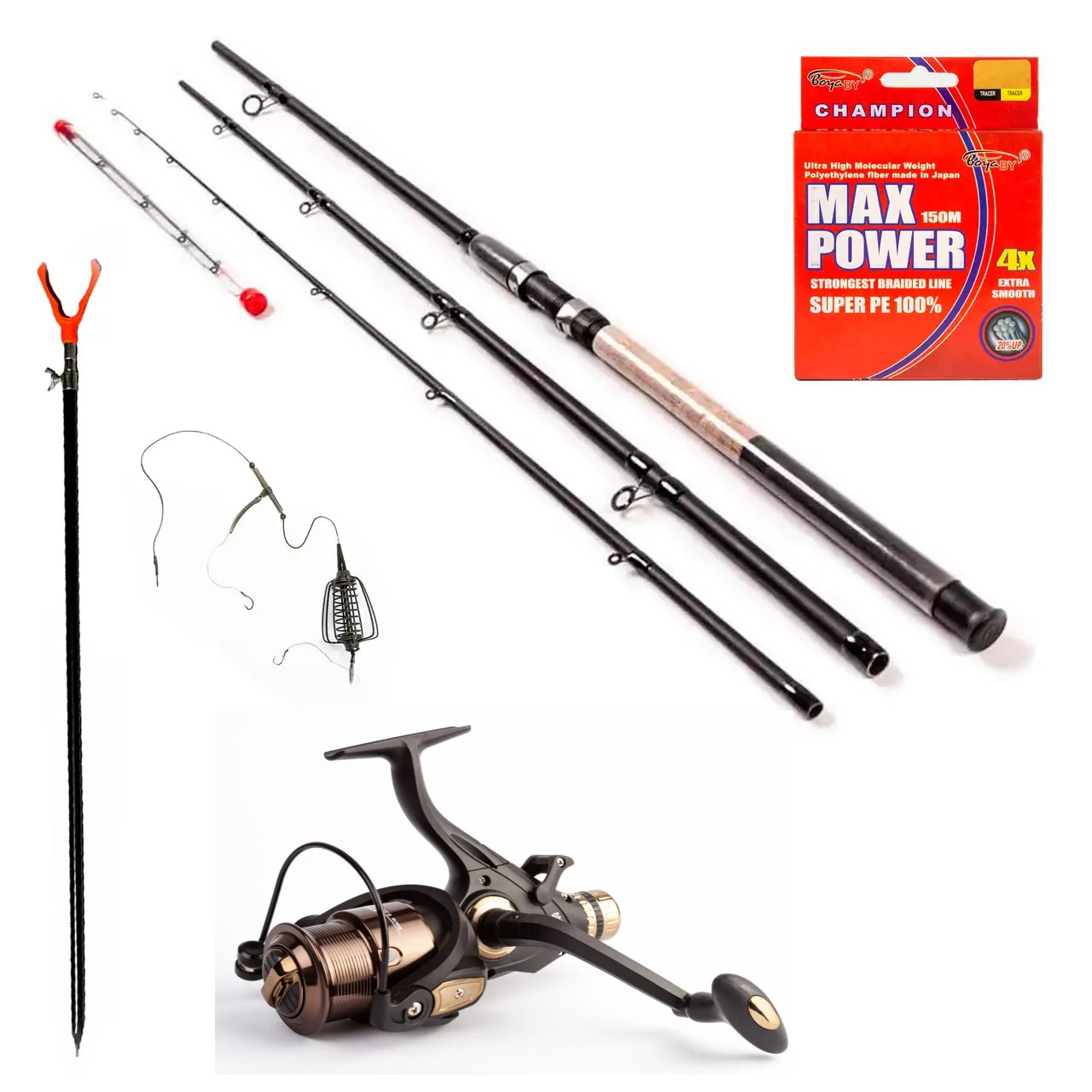 Набір фідерний KAIDA IMPULSE-II 3.00м котушка Feima ST 6000 шнур 150м оснастка та підставка