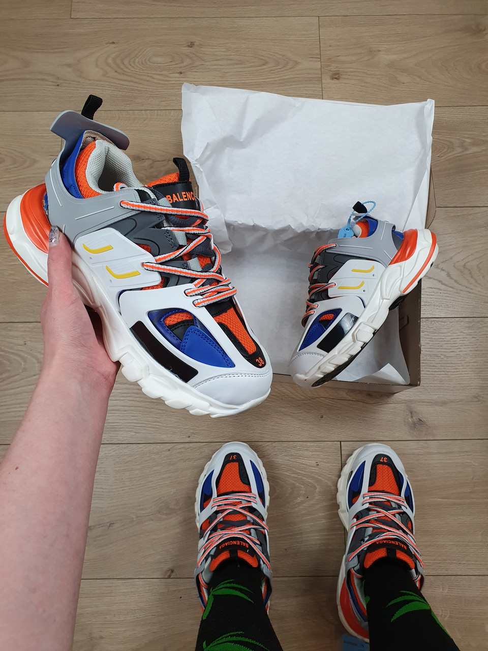 Кросівки жіночі білі бігові розмір 36 (22,5 см) Balenciaga Track White Orange Blue Баленсіага Трек