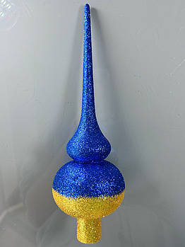 Патріотична верхівка на ялинку синьо-жовта 27 см гліттер новорічні іграшки