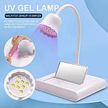 Лампа Led 18 (20Вт.) на акумуляторі та підставці для прихвату верхніх форм та гелевих типс, з дзеркалом, фото 7